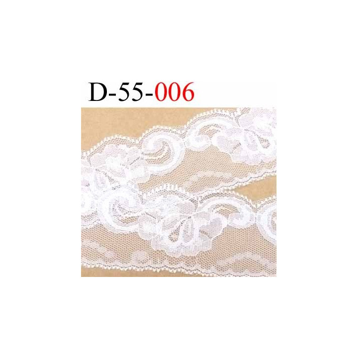 Dentelle largeur 55 mm synthétique  couleur blanc  motif fleur prix au mètre