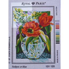 canevas 30X40 marque ROYAL PARIS thème tulipes et lilas dimension 30 centimètres par 40 centimètres 100 % coton
