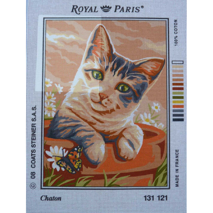 canevas 30X40 marque ROYAL PARIS thème chaton dimension 30 centimètres par 40 centimètres 100 % coton