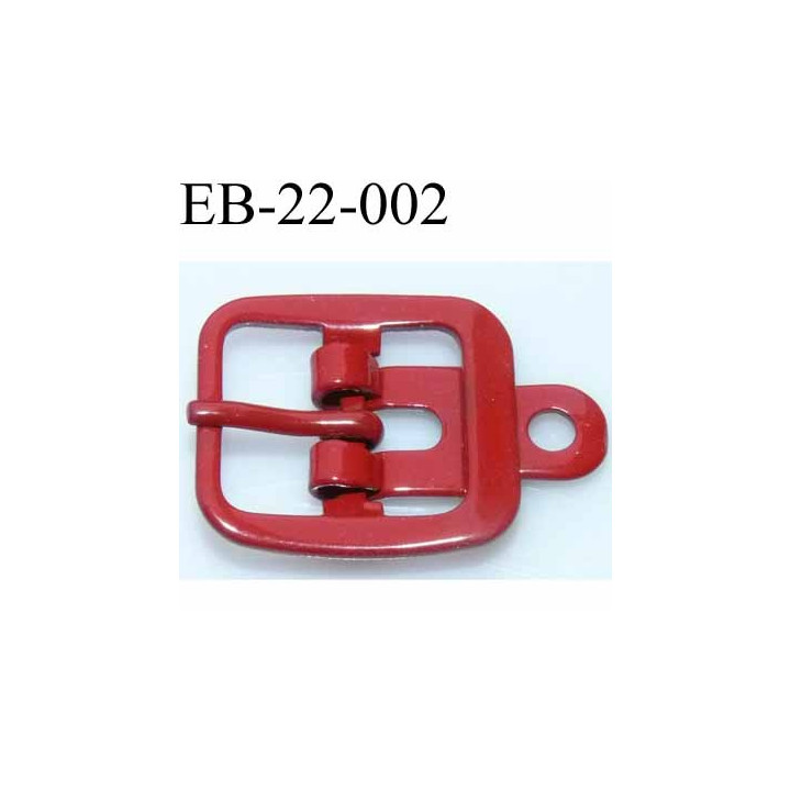 Boucle rectangle métal  couleur rouge largeur 22 mm passage de la languette est de 14.5 mm accroche du rivet diamètre 3 mm 